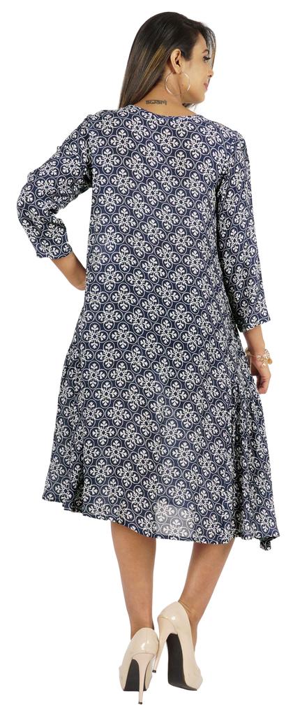 Bimba Printed Flared Midi Dress For Women Rayon Crepe Casual Summer Dress