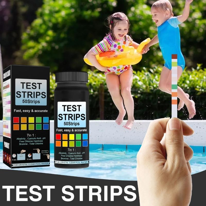 7 In 1 Pool Water Test Strips For Chlorine Hardness Cyanuric Acid With 50 Strips Quick Accurate Result For Swim Pool