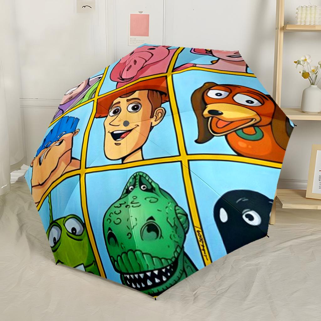 Toy Story Characters Compact Travel Automatic Umbrella with 8-Rib Durable Plastic & Iron for Women/Men Elegant Umbrella Birthday/Christmas Gift
