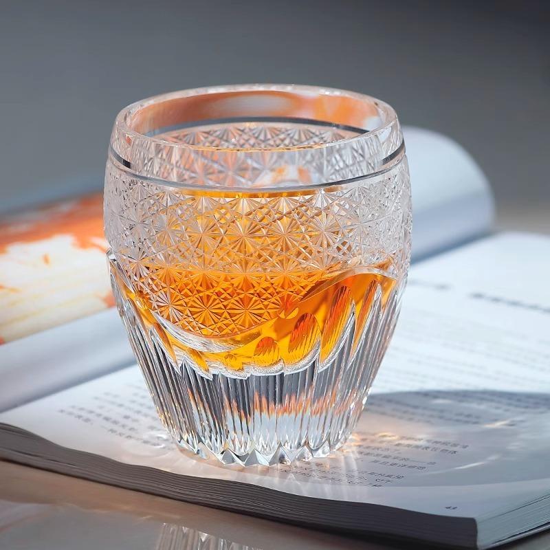 Sunshine Whisky Snifter Glasses Japanese Hand Carved Crystal Wine Tasting Cup Luxury Edo Chivas Brandy Rock Tumbler Dropshipping