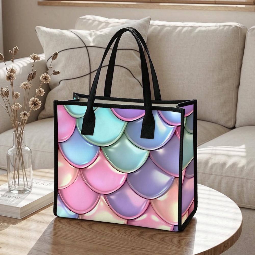 Iridescent Mermaid Scale Tote Bag Casual Daily Handbag Fashionable Portable Shoulder Bag for Shopping Travel Commute