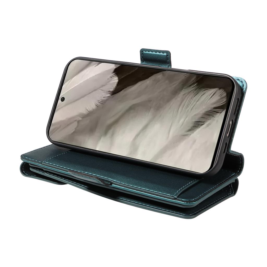 For Google Pixel 8 Case with Multi-Card Holder and Strap PU Leather Phone Cover Stand