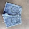 European & American Patchwork Ripped Snowflake Denim Shorts - Women's Slim Fit
