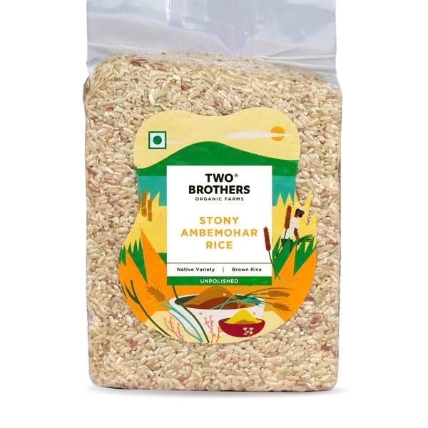Two Brothers Organic Farms Stony Ambemohar Rice Unpolished Whole Grain Premium Traditional Grain For Daily Meals 1 kg