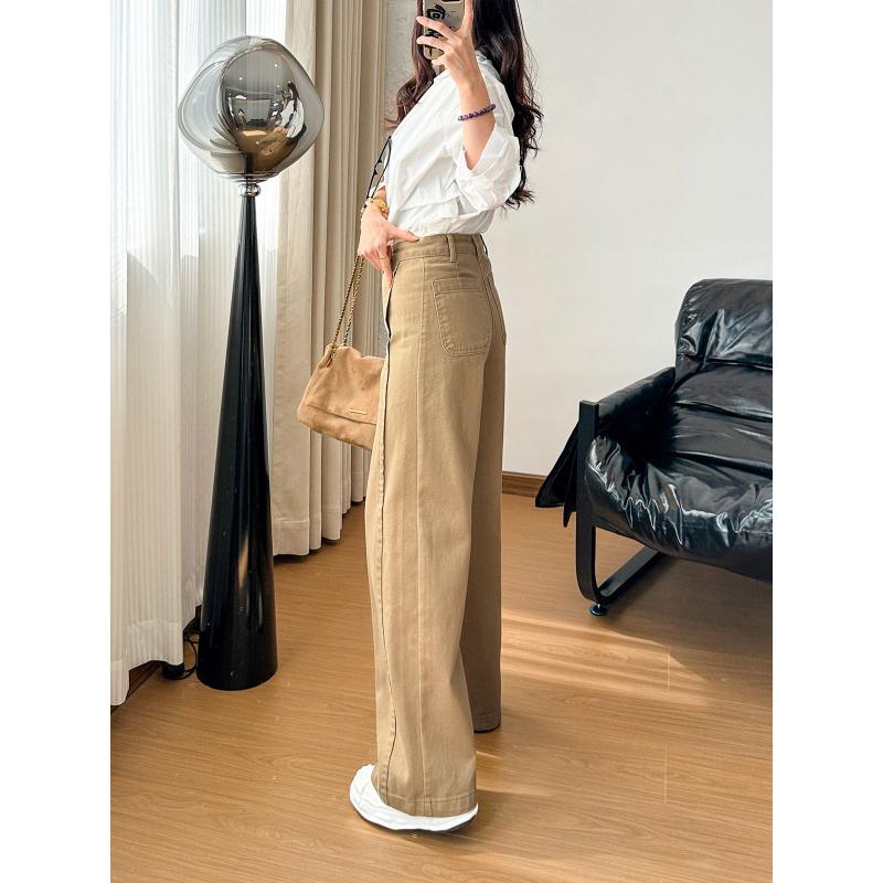Women's Wide-leg Jeans, Denim Trousers, Korean-style High-waisted Khaki Pants