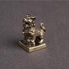 Old Brass Solid Lion Lucky Fortune Seal Desktop Decoration Auspicious Keychain Pendant(1PCS)