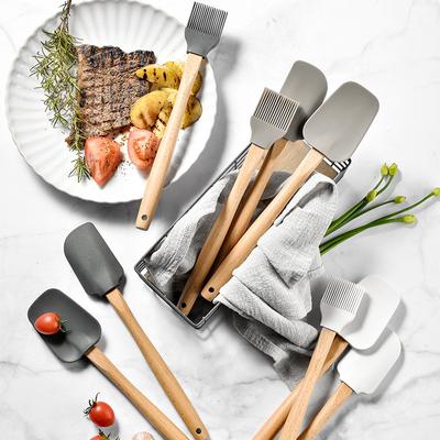 3 PIÈCES Racloir à Crème DIY Spatule à Pain Gâteau Beurre Fouet Pinceau à Huile Outil de Boulangerie Cuisine Spatule Manche en Bois Silicone Anti-adhésif