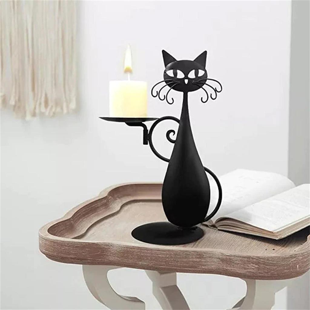 Portacandele per gatti per candele a colonna Candele senza fiamma a LED, candeliere con decorazioni per gatti in metallo retrò rustico per centrotavola, tavolo da pranzo