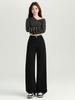 Fashionable Comfortable Wide Leg Black Jeans Women High Waist Slim Pear Shaped Figure Smaller Straight Long Trousers Jeans for Women Long Denim Pants