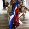 Women Plus Size V Neck Short Sleeve American Eagle Flag Printed Straight Maxi Dress