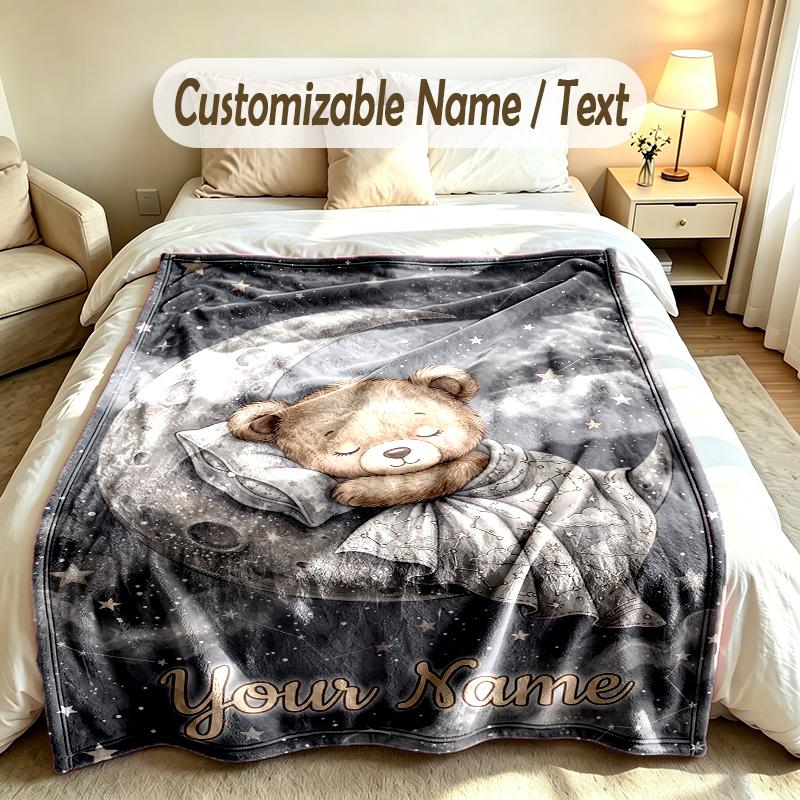 Bär Panda Thema Weiche Decke Personalisierter Benutzerdefinierter Name Text Druck Warme Decke Zuhause Sofa Schlafzimmer Dekor