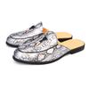 Fashion Men's Summer Snake Print Large Size Loafers Slip-On Mule Shoes Breathable Casual Leather Sandals Comfortable Flats Slippers