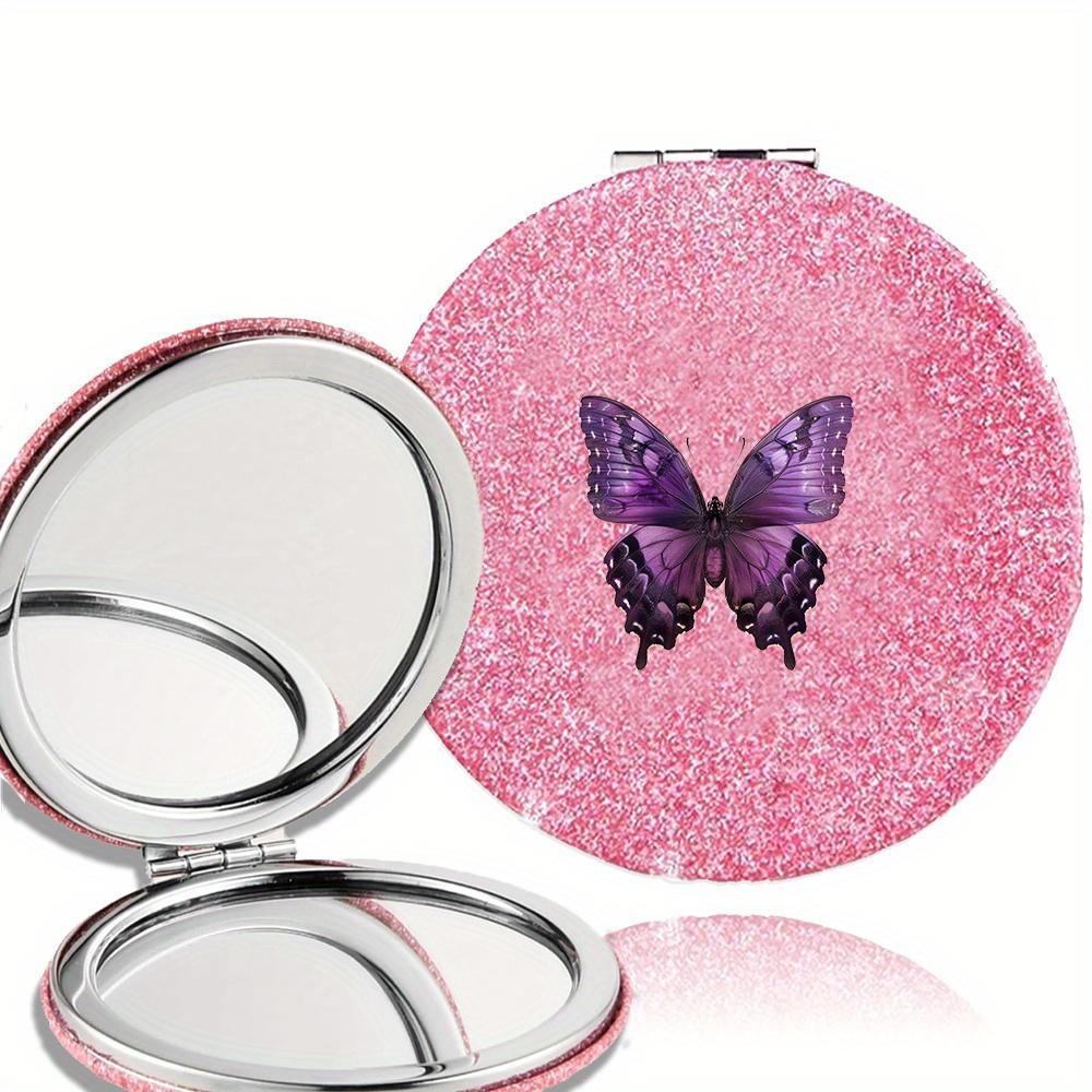 Double Sided Pocket Makeup Mirror Women Facial Beauty Makeup Care Look Glass Portable Beauty Tool Butterfly Pattern Ideal Gift