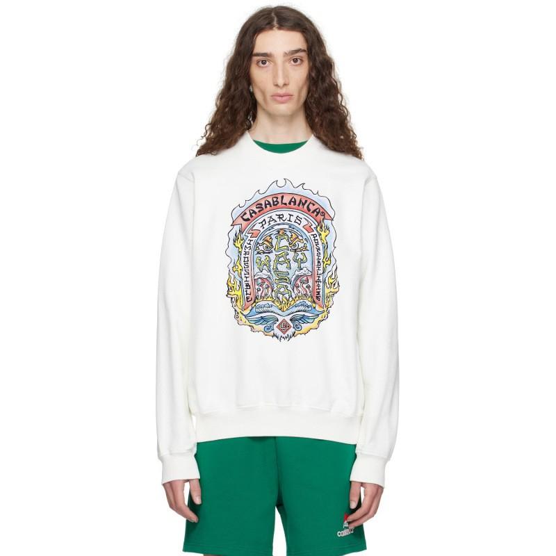 Casablanca Print Crew Neck Sweatshirt Couples Regular Fit Casual Top