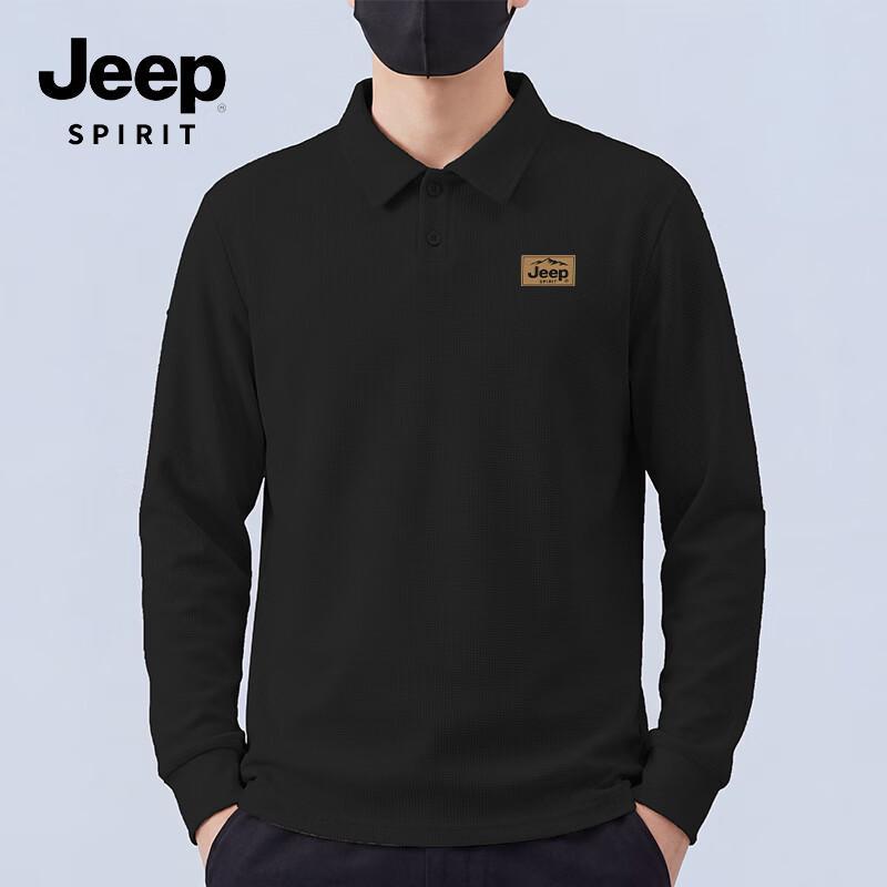 JEEP SPIRIT Men's Waffle Long Sleeve Polo Shirt
