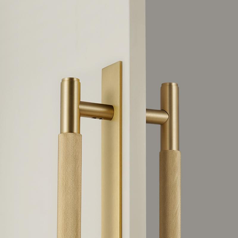 Dooroom Brass Knurled Door Handles Double Door Wood Door Shower Room Single Side Double Side Matt Gold Black Antique Brass Pulls