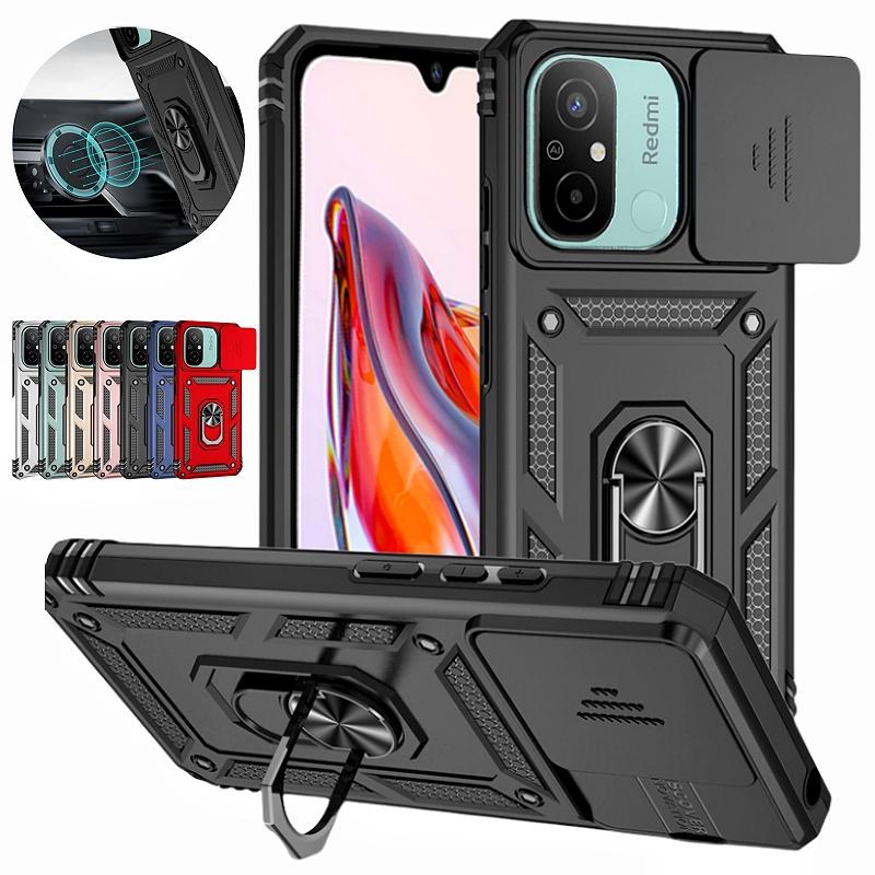For Xiaomi Redmi 12C 4G Case Armor Shockproof Slide Lens Cover For Redmi12C 12C 12 C Magnet Car Holder Ring Case For Redmy 12C