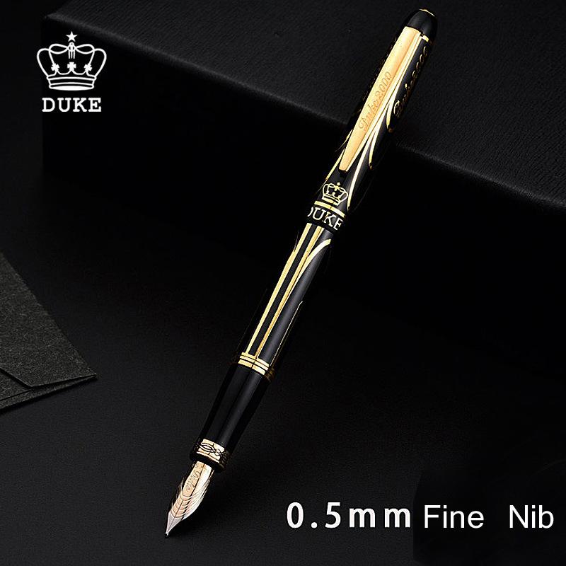 

Ручка перьевая Duke Noble Pioneer 14K золото Улучшенная хромированная золотая и черная отделка Тонкое перо и изогнутое перо Подарочная коробка Коллекционная ручка