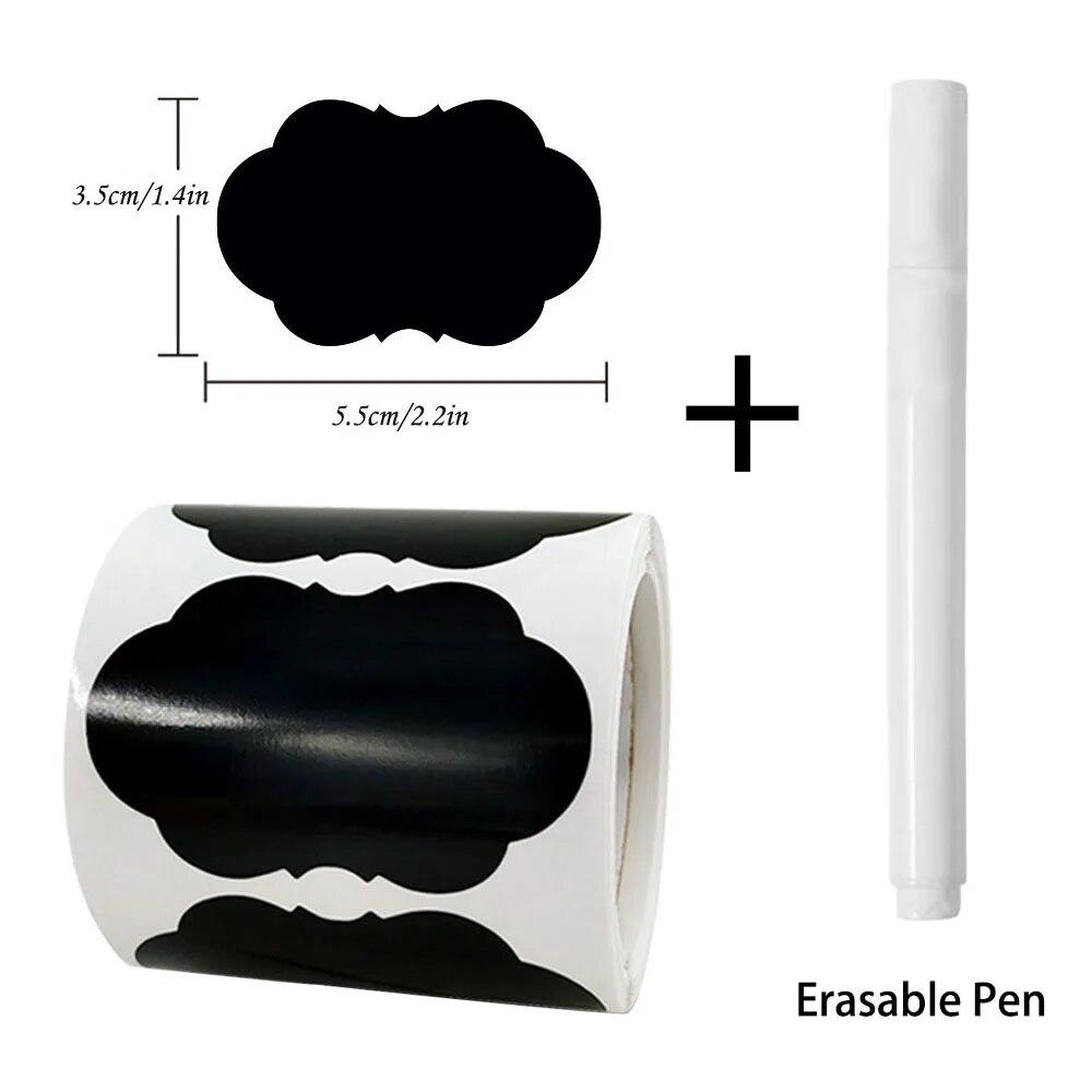 

120Pcs/Roll 3 Styles Removable Blackboard Stickers With Erasable Pen Waterproof Chalkboard Labels 1.4*2.2in for Home & Kitchen