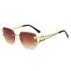 2024 Factory Direct Cheetah Head Trendy Frameless Square Sunglasses Men Women Box Fashion