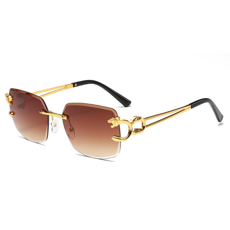 2024 Factory Direct Cheetah Head Trendy Frameless Square Sunglasses Men Women Box Fashion