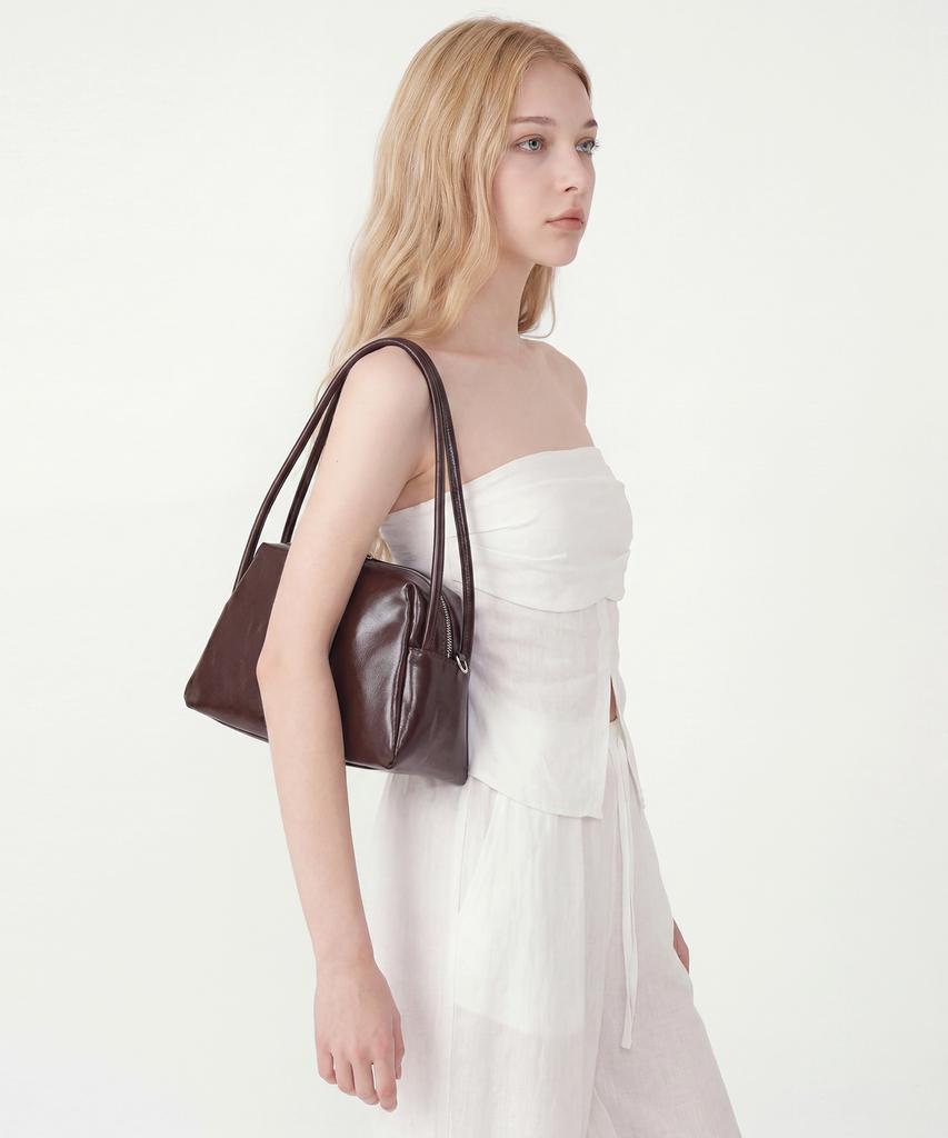 Studio Saera Madeleine Modern Glossy 2-Way Shoulder Bag H24H1015 Dark Brown