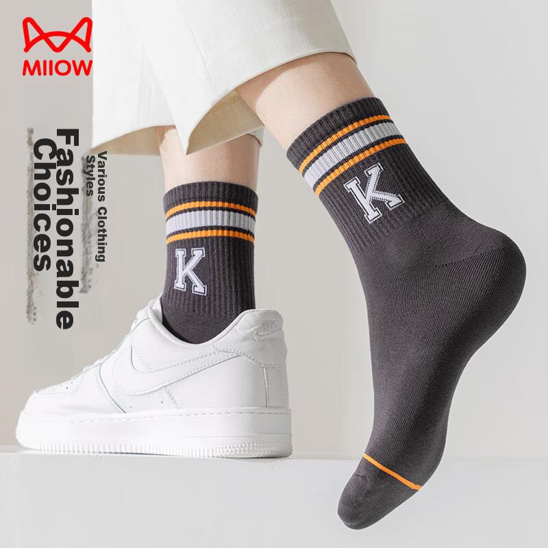 MIIOW 5 Pairs of Men's Socks, Summer Jacquard Mid-Calf Socks, Striped Letter Fashion Cotton Socks, Men's Athletic Long Socks