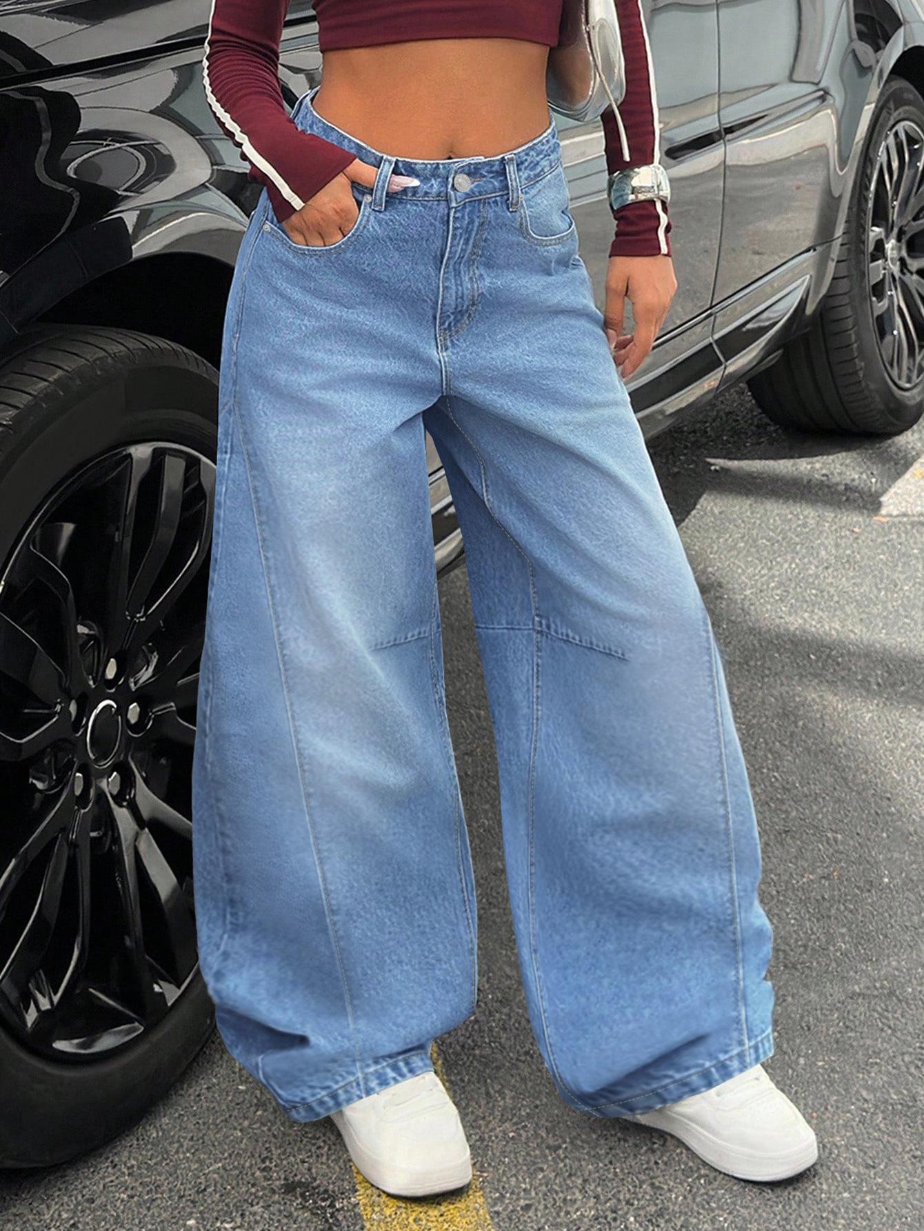 Women s Curved Loose Casual Tapered Jeans Medium синий
