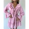 V Neck Dress Women's Summer Flared Sleeve Dress European And American Style Short Chiffon Dress