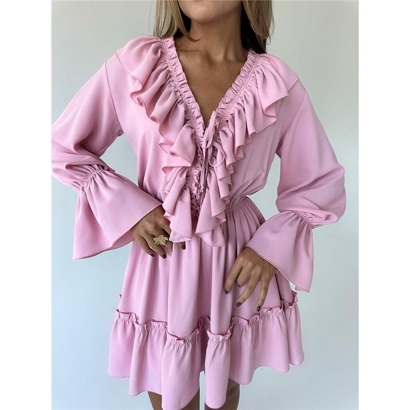 V Neck Dress Women's Summer Flared Sleeve Dress European And American Style Short Chiffon Dress