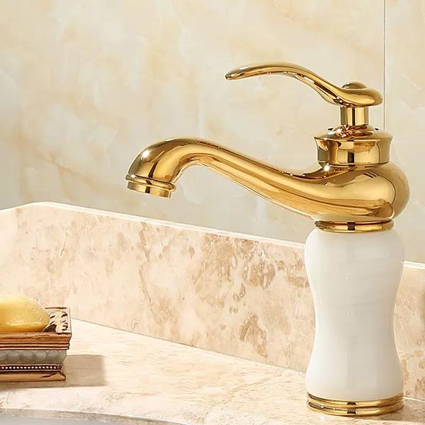Bathroom Faucet Brass and Jade Faucet Bathroom Basin Faucet Sink Mixer Tap Gold Sink Faucet Bath Basin Sink Faucet