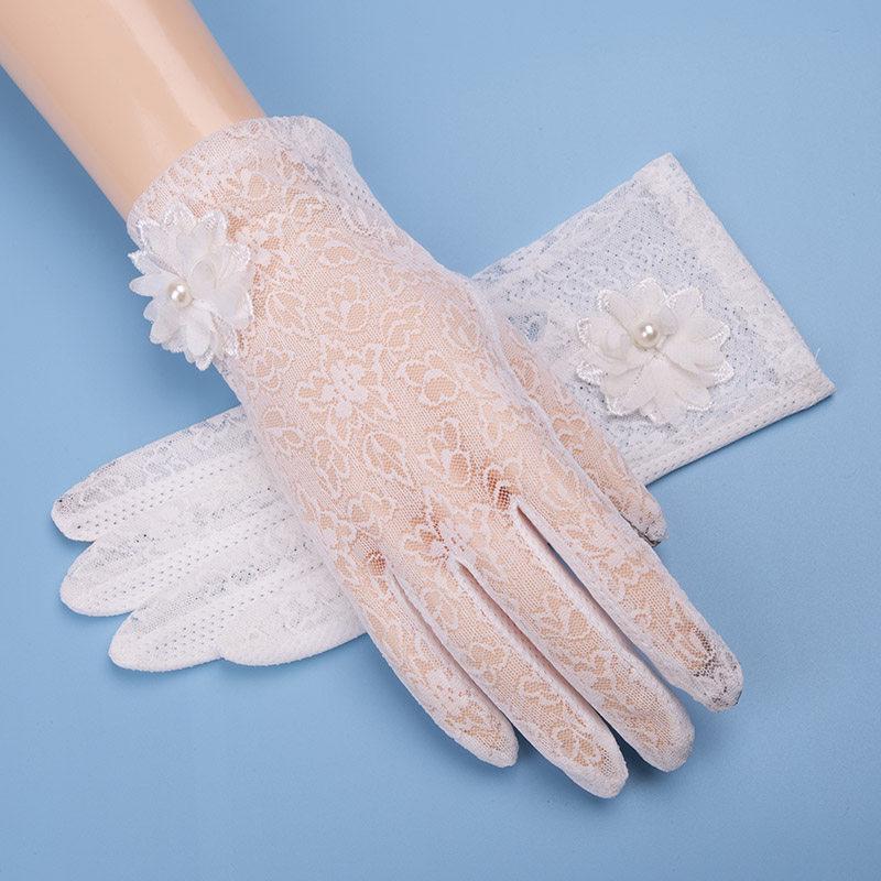 Guanti Protettivi Solari da Donna in Seta di Ghiaccio - Antiscivolo, Compatibili con Touchscreen, Traspiranti, con Pizzo, Alta Elasticità per Ciclismo e Guida