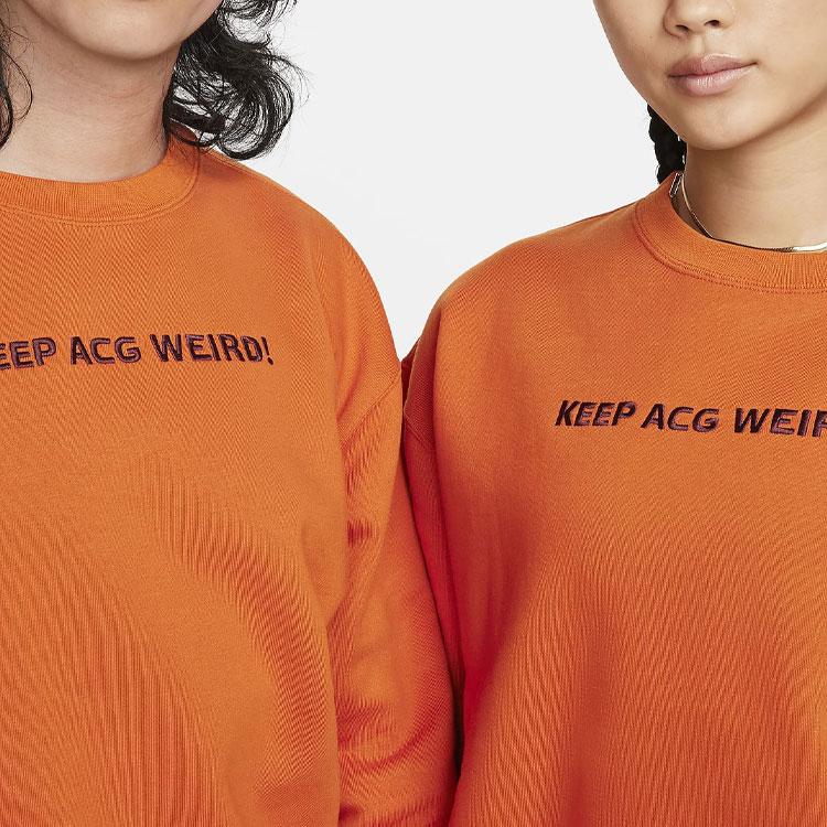 Nike Loose Fit Round Neck Long Sleeve T-Shirt With Letter Print Unisex Tops Orange FD9850-893