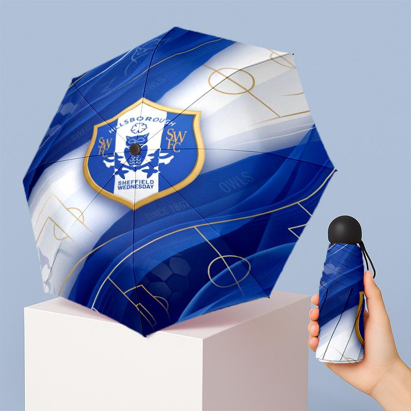 Sheffield Wednesday Football Pattern Printed Mini 5 Folds 8 Ribs Compact Umbrella Windproof Waterproof Lightweight Portable Folding