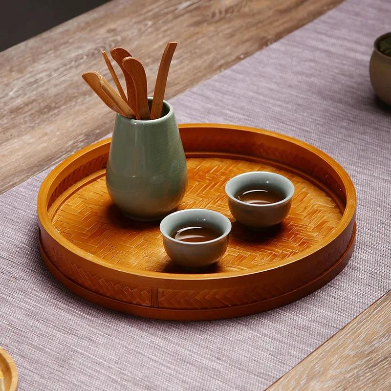 HeMu Bamboo Products Hand Woven Tea Tray, Hotel Tray, Dim sum Tray, Home Stay Towel, Vintage Dry Bubble Table
