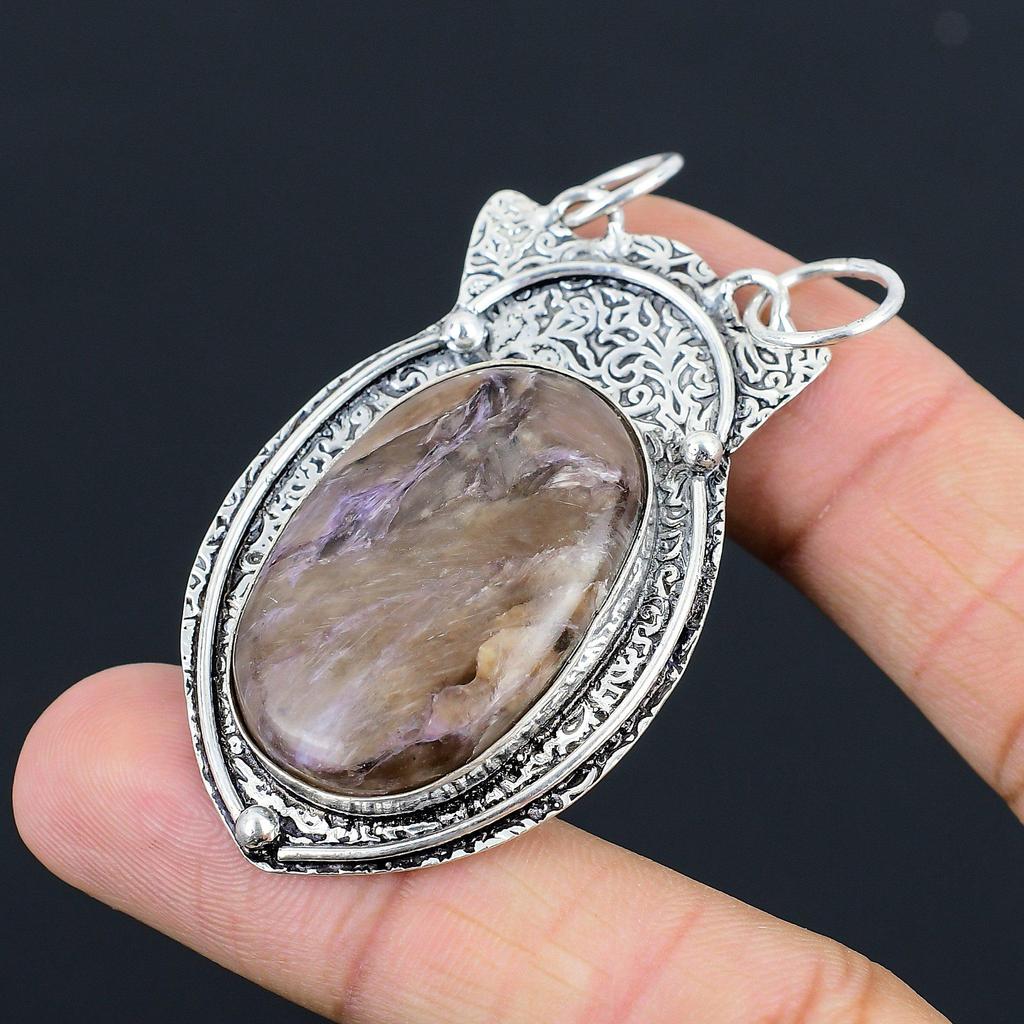 Natural Charoite Gemstone Pendant 925 Sterling Silver Indian Jewelry For Women