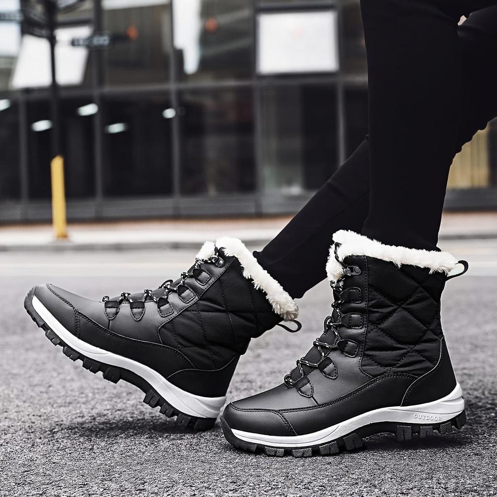 Women's High-Top Snow Boots, Solid Color, Round Toe, Warm Plush Lining, Anti-Slip Rubber Sole, Durable Fabric Insole, Man-Made Upper - Casual Footwear