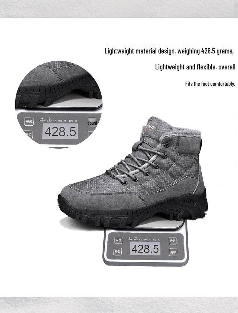 Men's Large Size Russian Winter Snow Boots - Thickened Leather, Fur-Lined, High-Top, Warm Cotton, Cold-Resistant (Sizes 46-47)