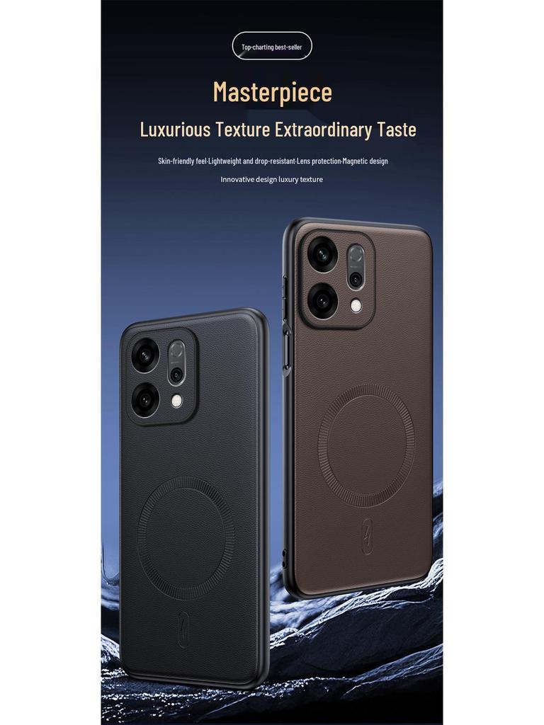 Leather-Textured Magnetic Silicone Phone Case for OPPO Reno14 – Unisex, Sleek Design.