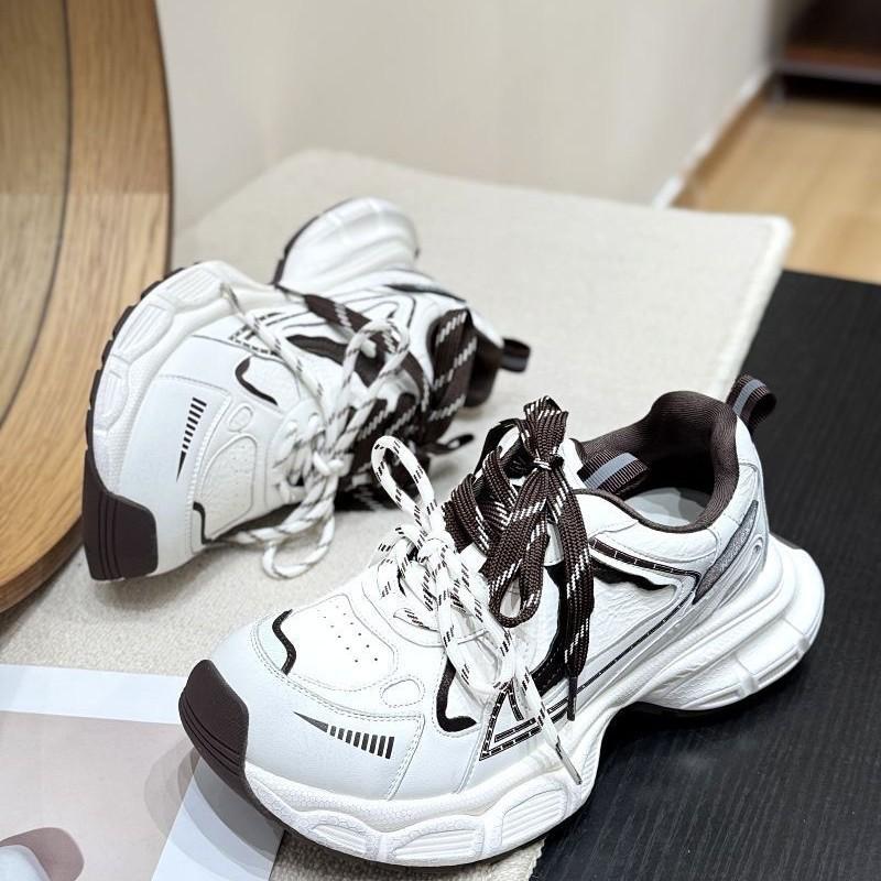 Thick-soled inner height increase Xiaobai 22 spring and autumn new dad shoes leather surface casual sports shoes