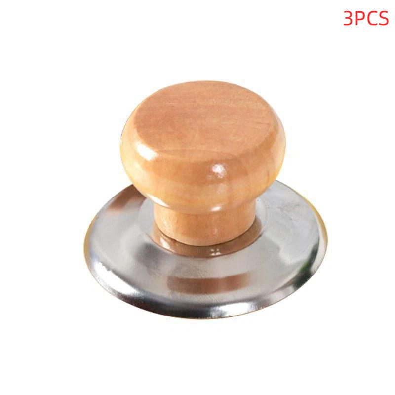 3 PCS Universal Pot Lib Knobs Caps Wooden Heat-Resistant Cooking Pan Lid Covers Replacement Lifting Handle Cookware Handgrip