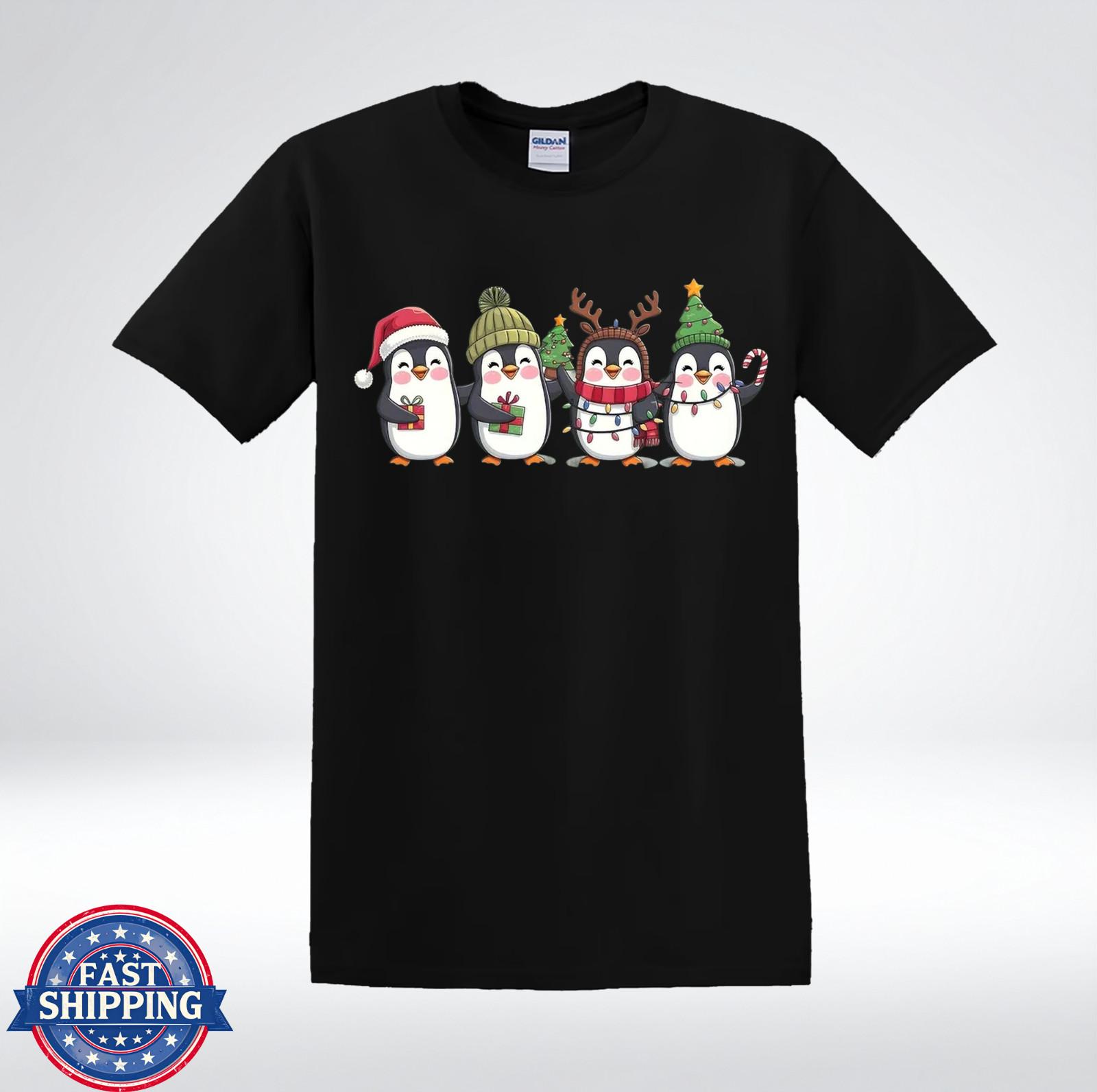 Cute Christmas Penguins Holiday Winter Cartoon Family Graphic T-Shirt XXXL