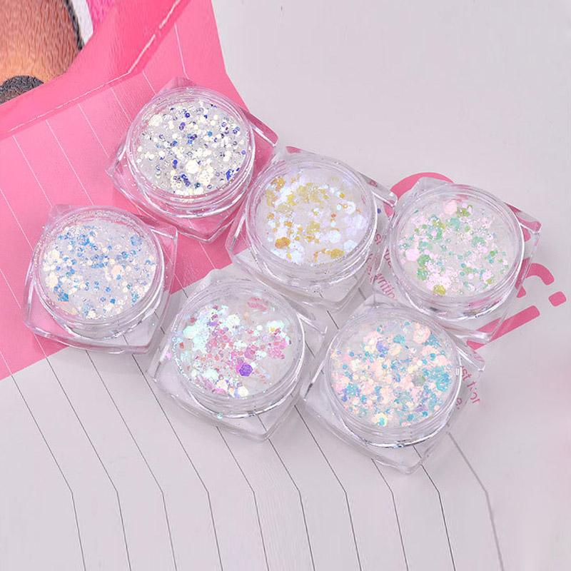 6 Pcs/Set Nail Art Sequins Different Size Glitter Powder Manicure Decoral Tips Polish Nail Stickers Mixed Design Case Set