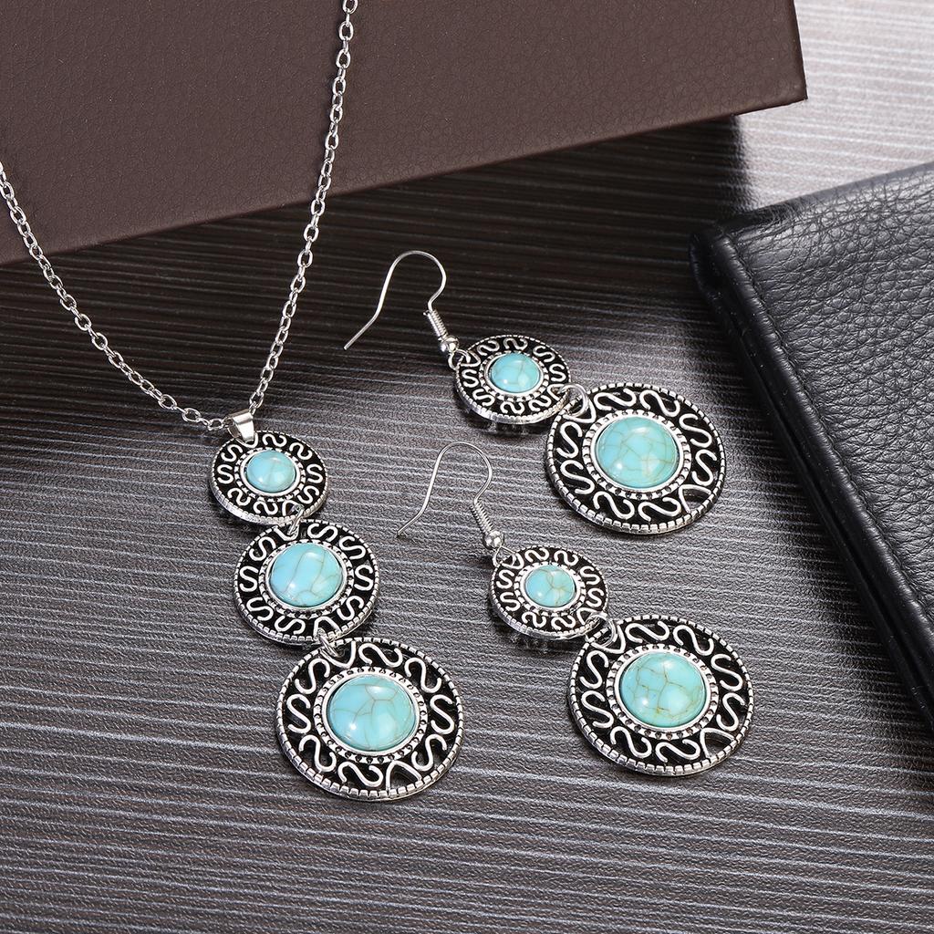 Boho Etnické Inkrustované Tyrkysy Kulaté Kapkové Zirkonové Sady Dámské Měděné Barvy Dlouhé Výrazné Přívěsky Náhrdelníky Bijoux