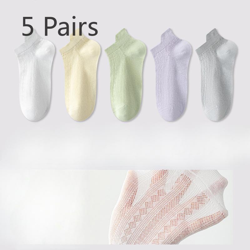 5 Pairs of Women's Summer Thin Style Deodorant Sweat Absorbing Shallow Mouth Mesh Breathable Invisible Socks