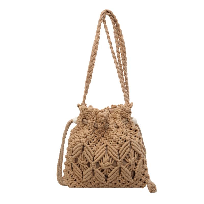 

Summer Exquisite Woven Crochet Drawstring Bag Bohemian Hollow Out Bucket Shoulder Bags Hot Sale Beach Crossbody Bag for Women хакі