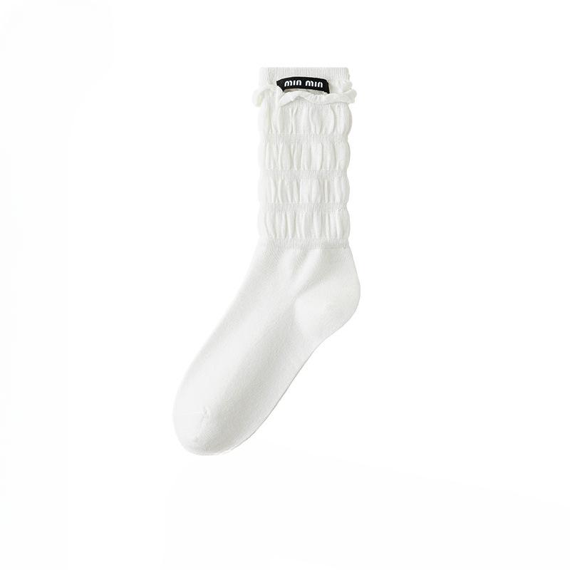 

Female Autumn and Winter Trend Cloth Label Boneless Bubble Mouth Tube Stack Socks 1 pair