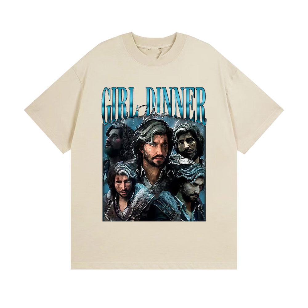 Girls' Dinner Retro Pattern T-shirt Clair Obscur Expedition 33 Cosplay Clothing Summer Print 100% Pure Cotton Loose T-shirt