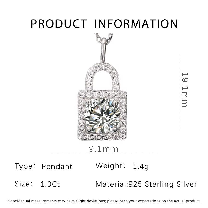 Elegant 1 Carat Moissanite Lock Pendant Necklace in S925 Sterling Silver for Women