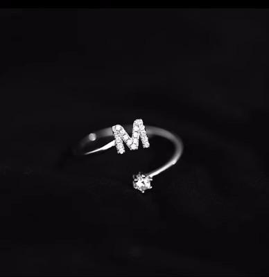 Fashion 925 Silver 26 Letter Ring Sparkling Diamond Zircon Open Ring Index Finger Your Ring Birthday Party Jewelry